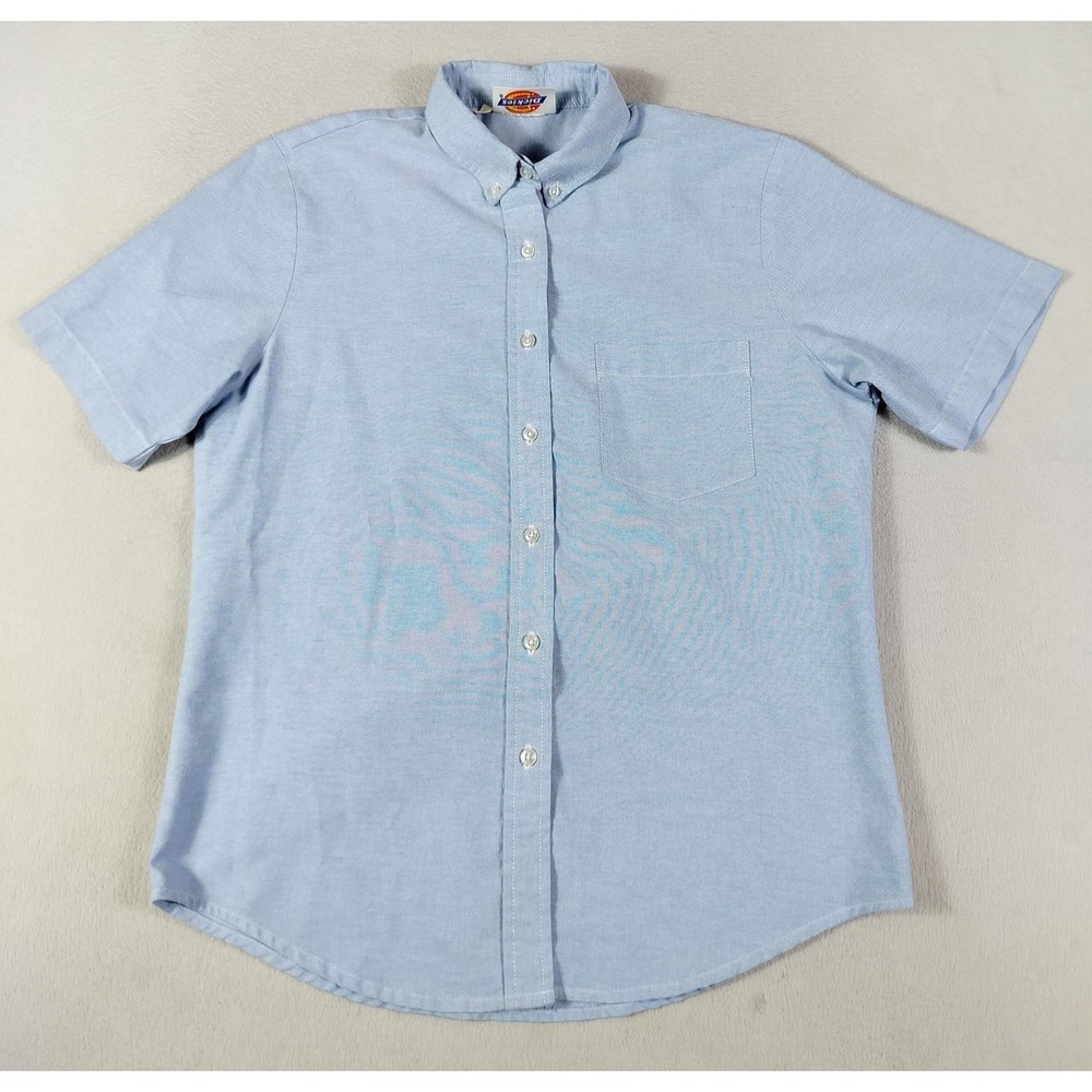 Dickies Shirt Womens 10 Blue Oxford Short Sleeve Button Down‎ Pocket Workwear